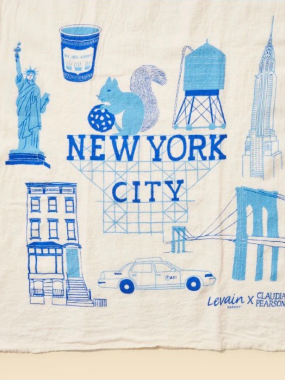 New Claudia Pearson Blue & White Cotton Tea Towel Levain Bakery Collab NWT